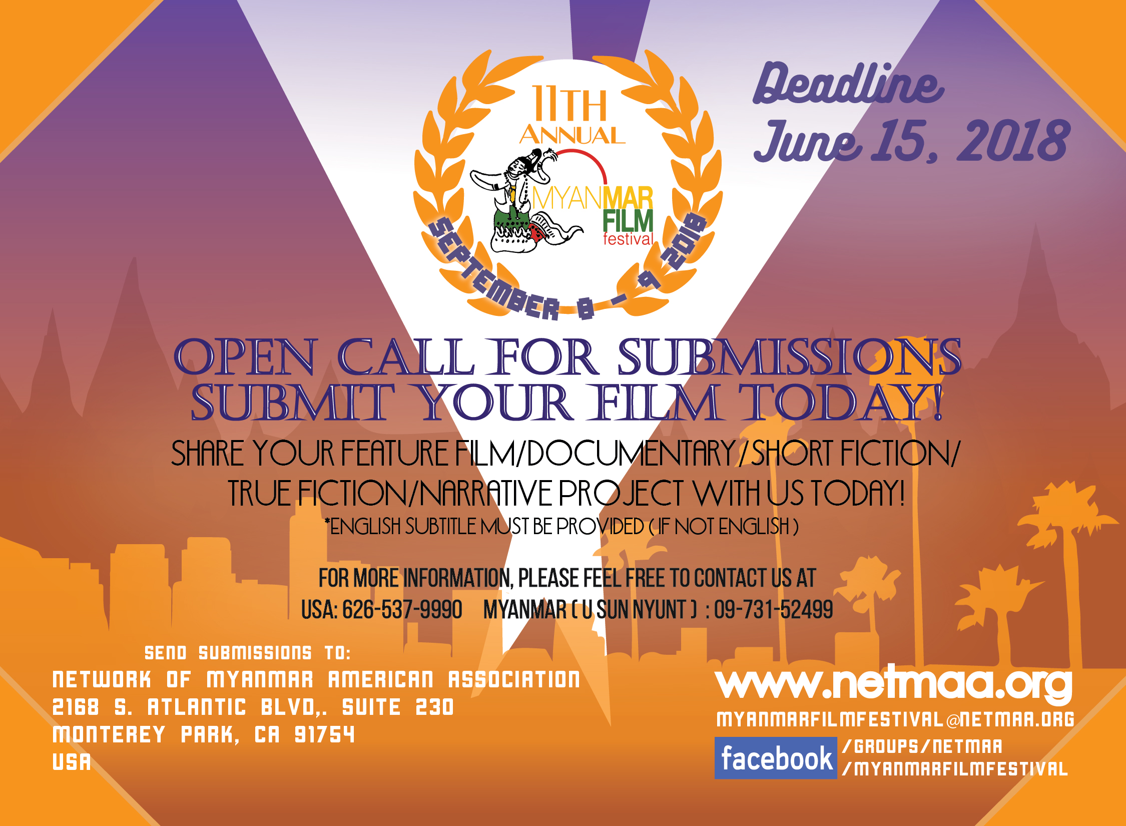 Open Call for Submissions: 2018 Myanmar Film Festival of Los Angeles (11th Edition)